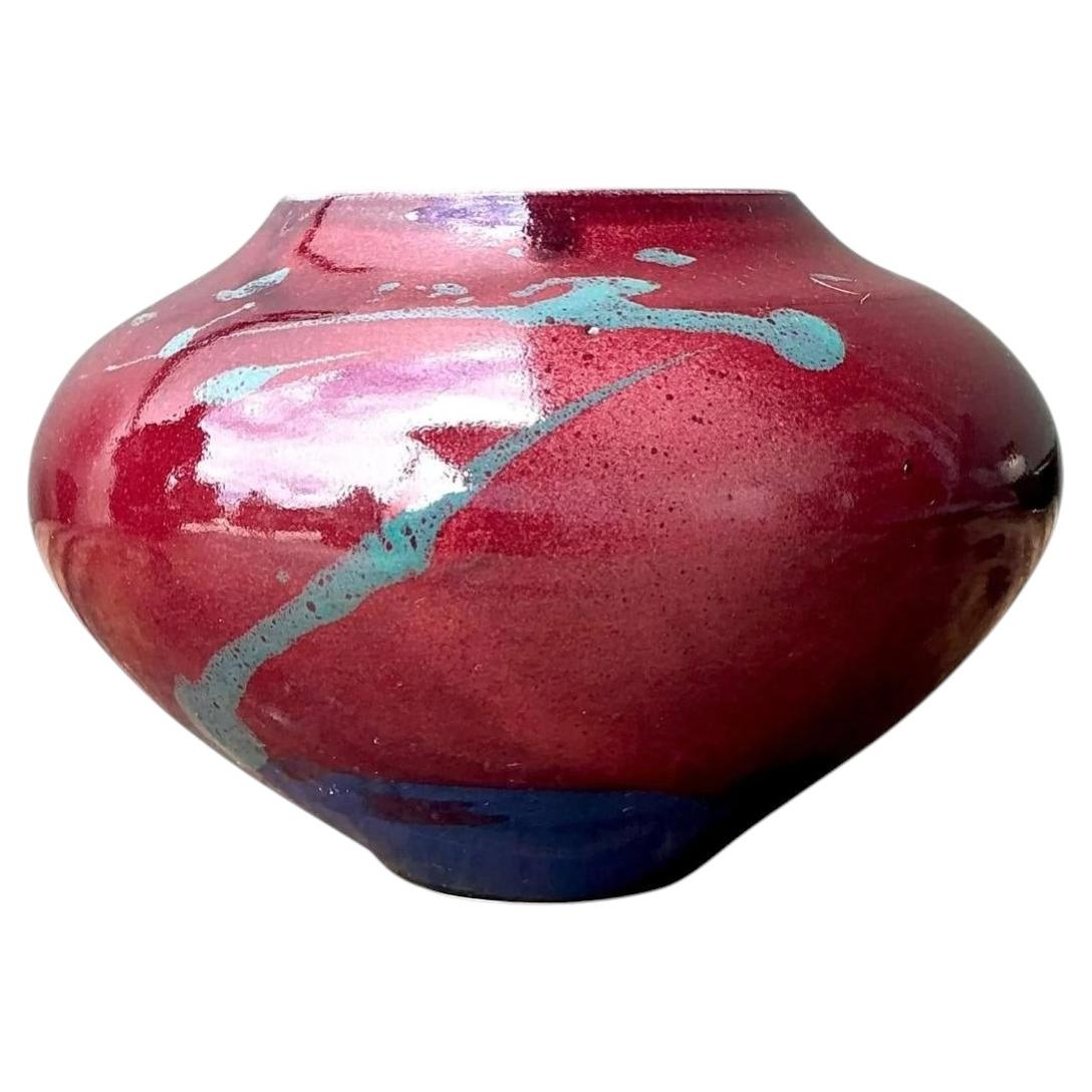 Vintage Original Drip Glazed Pottery Vase