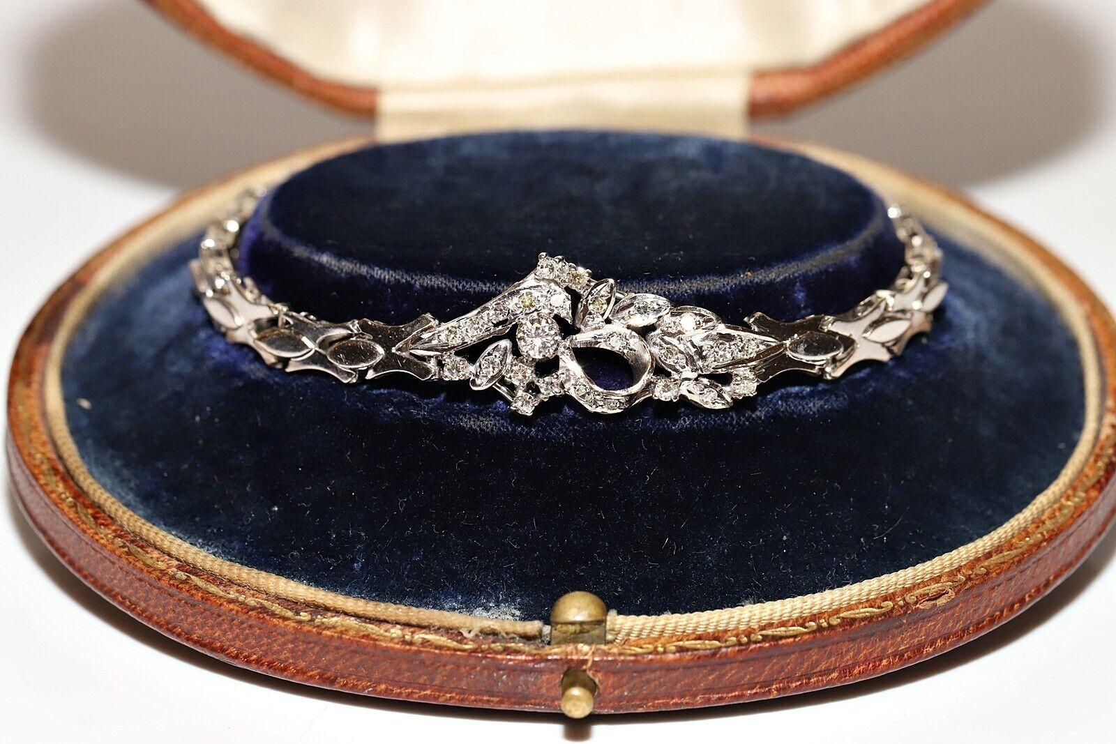 Vintage Original Egypt  Made 18k Gold Natural Diamond Decorated Bracelet  For Sale 7