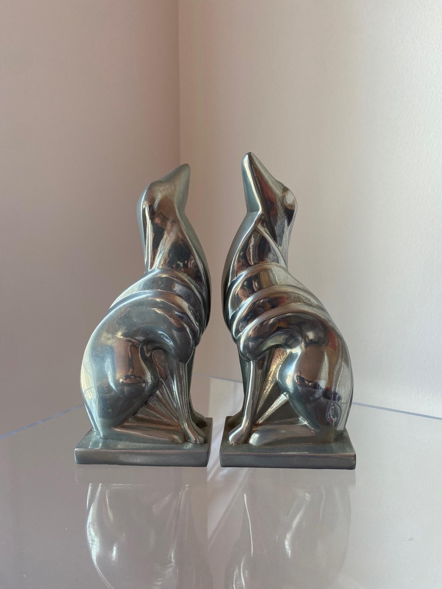 Art Deco Vintage Original Factory Frankart Greyhound Russian Wolfhound Borzoi Bookends For Sale