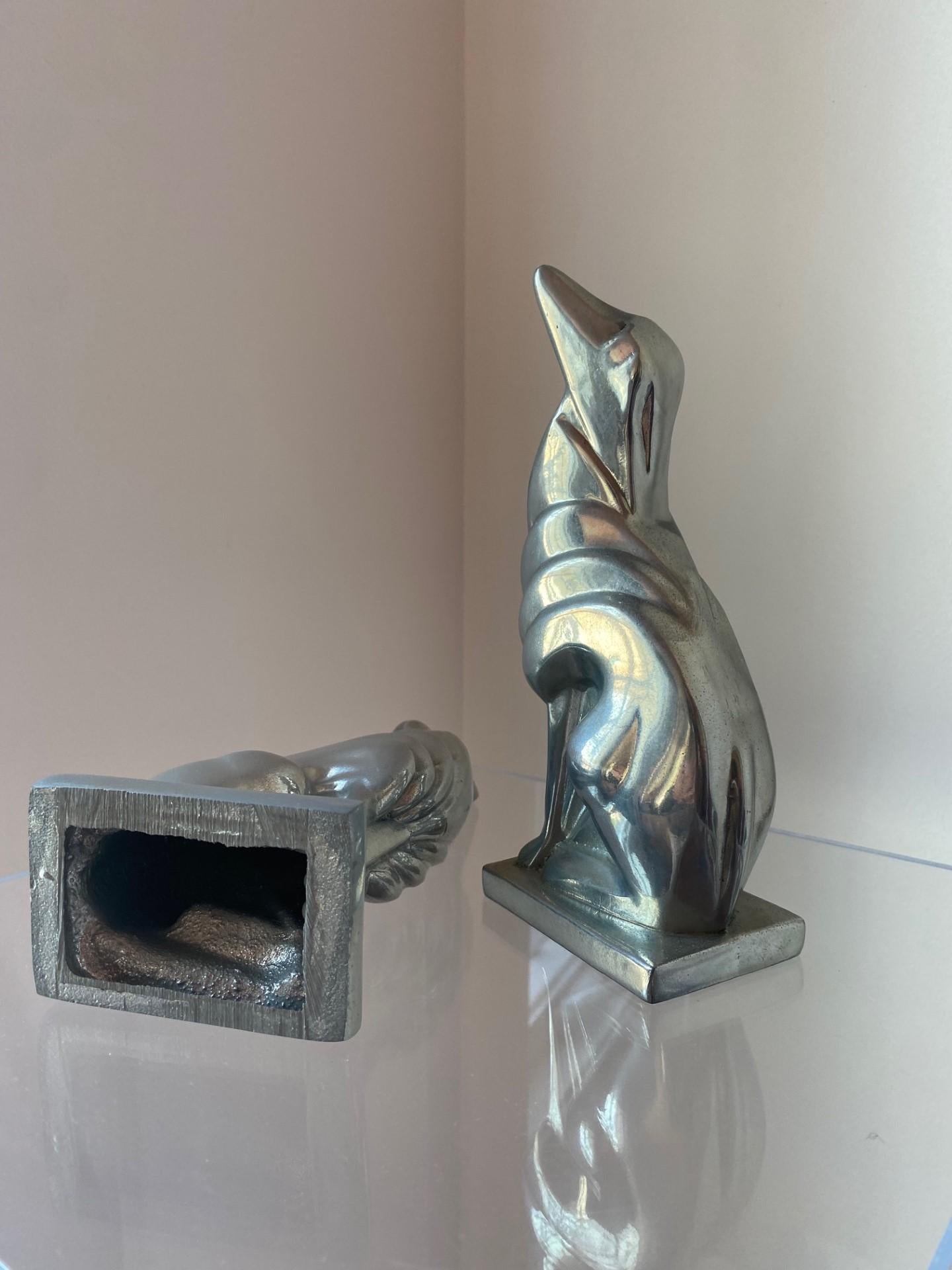 Polished Vintage Original Factory Frankart Greyhound Russian Wolfhound Borzoi Bookends For Sale