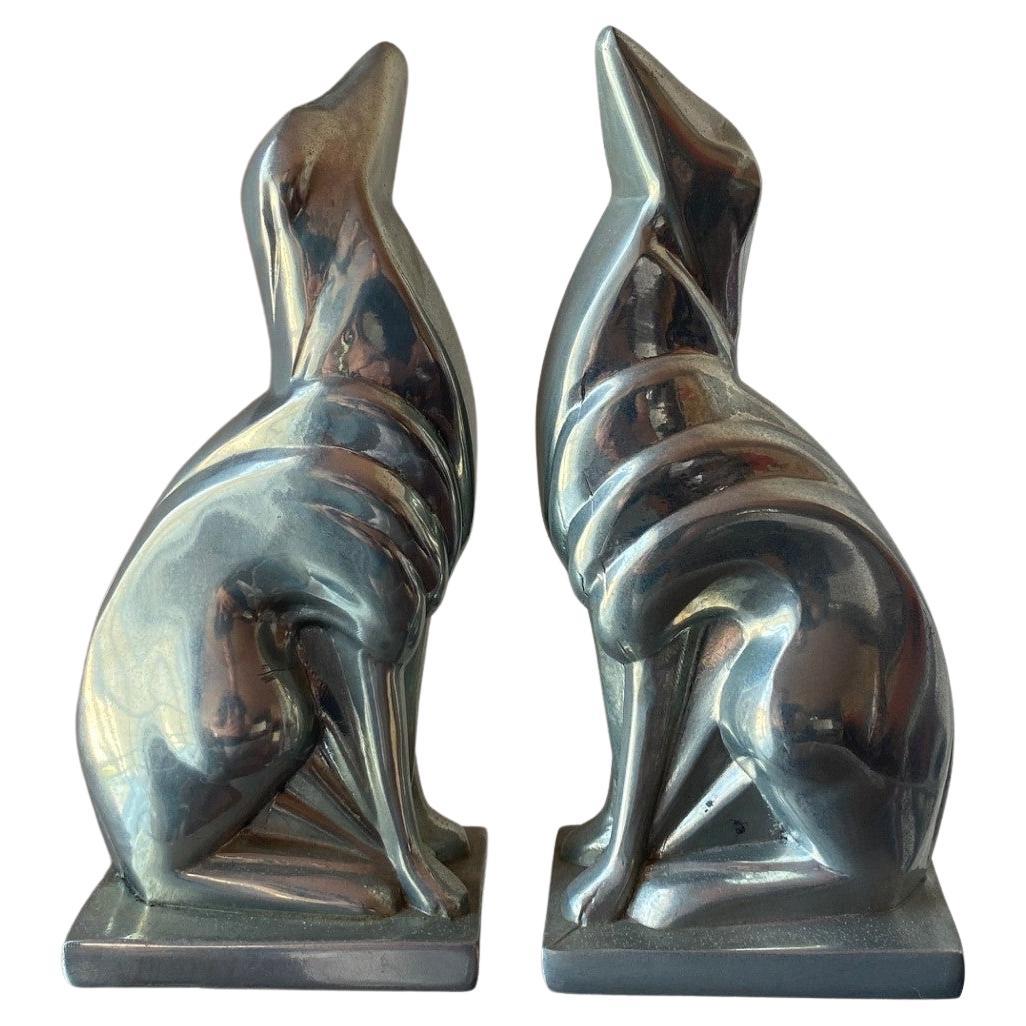 Vintage Original Factory Frankart Greyhound Russian Wolfhound Borzoi Bookends For Sale