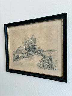 Dibujo original de estilo rústico vintage, 1934: arte campestre de una casita de campo