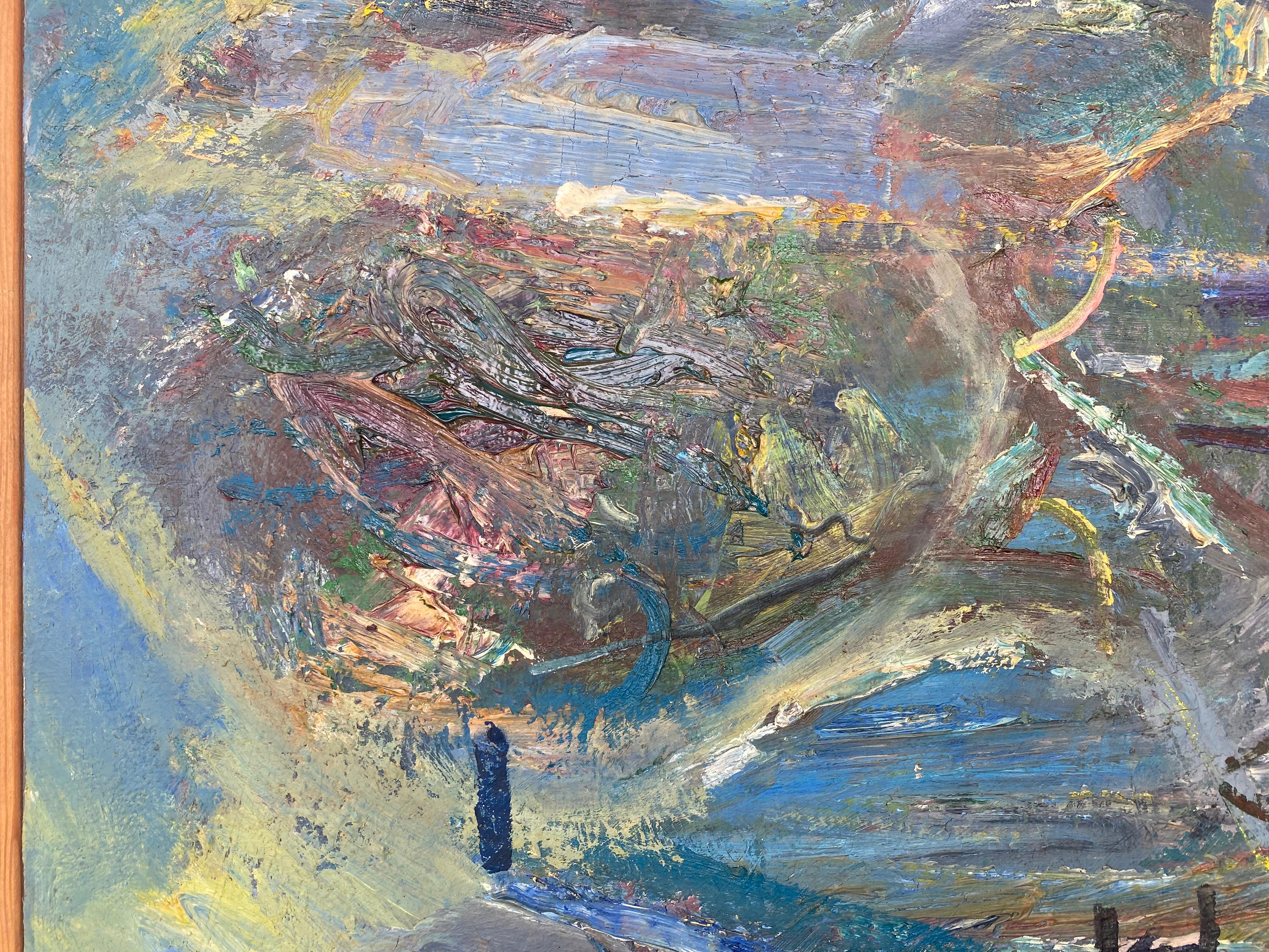 Peinture abstraite figurative vintage de Warren Fischer sur toile de lin.

Est proposée à la vente une peinture abstraite figurative sur toile de lin de l'artiste américain Warren Fischer (1943-2001). Le tableau fait partie de la succession de