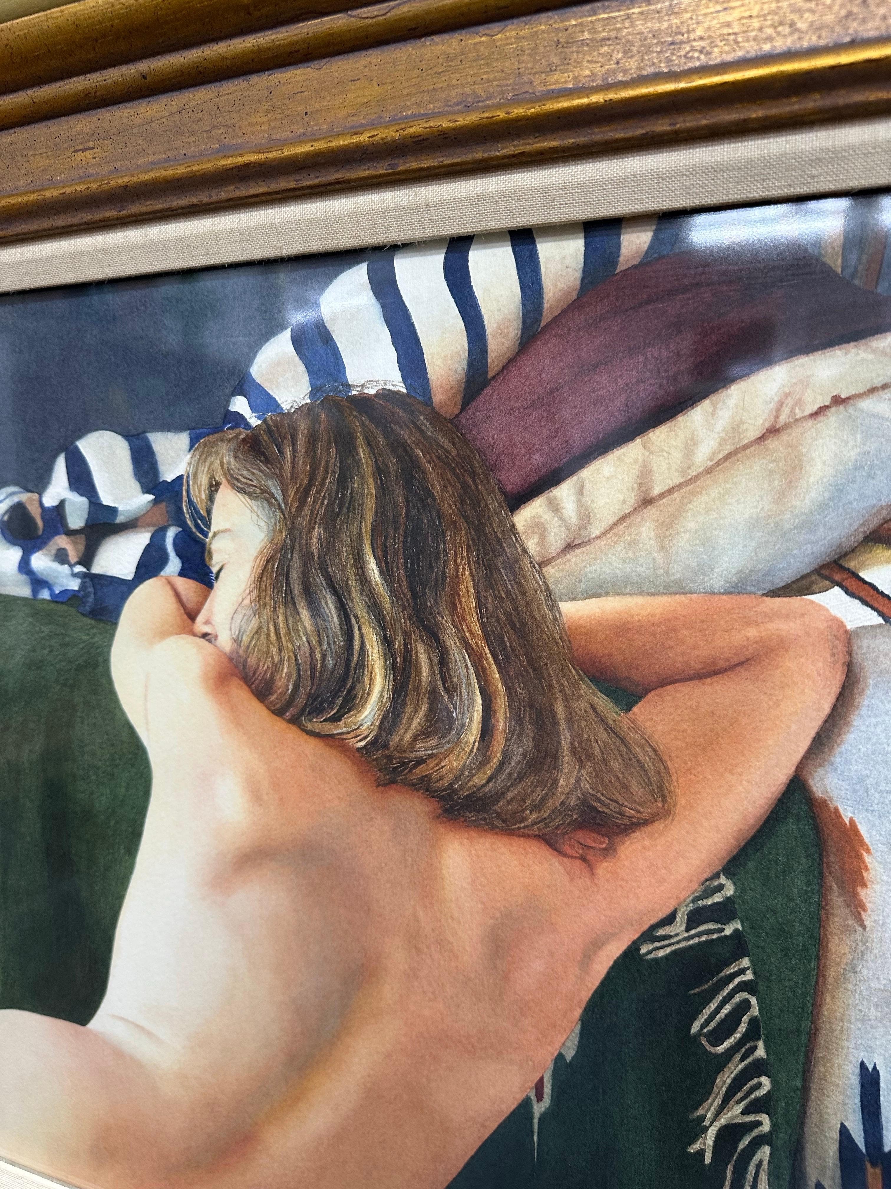American Vintage Original Figurative Nude Watercolor Framed Painting, Stephanie Woolley For Sale
