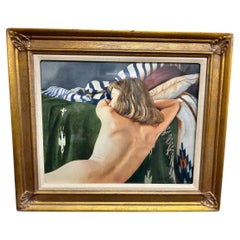 Vintage Original Figurative Nude Watercolor Framed Painting, Stephanie Woolley