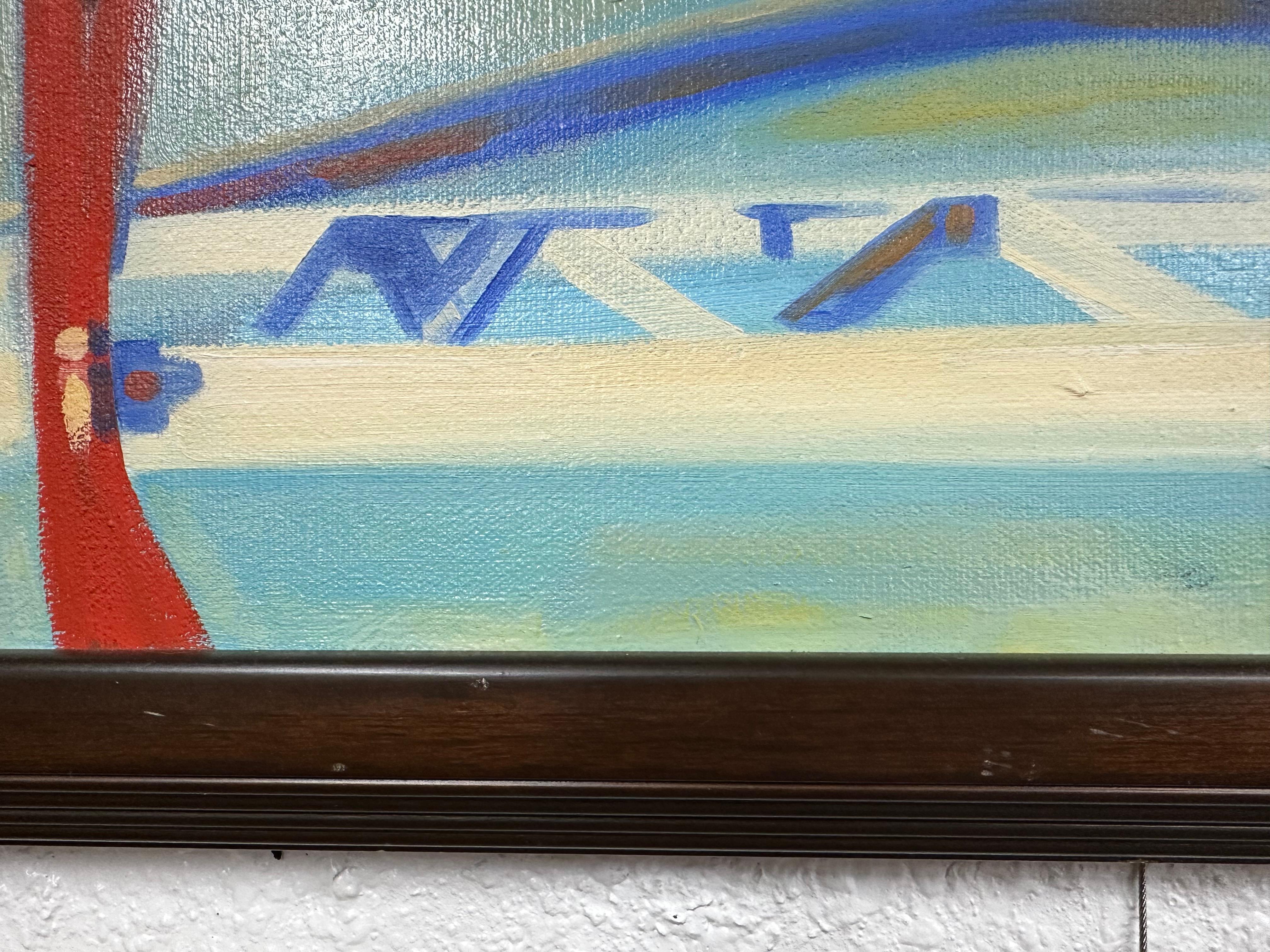 Pittura ad olio figurativa originale d'epoca raffigurante un paracadute per il carnevale In condizioni buone in vendita a Lutz, FL