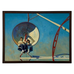 Pittura ad olio figurativa originale d'epoca raffigurante un paracadute per il carnevale