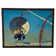 Pittura ad olio figurativa originale d'epoca raffigurante un paracadute per il carnevale