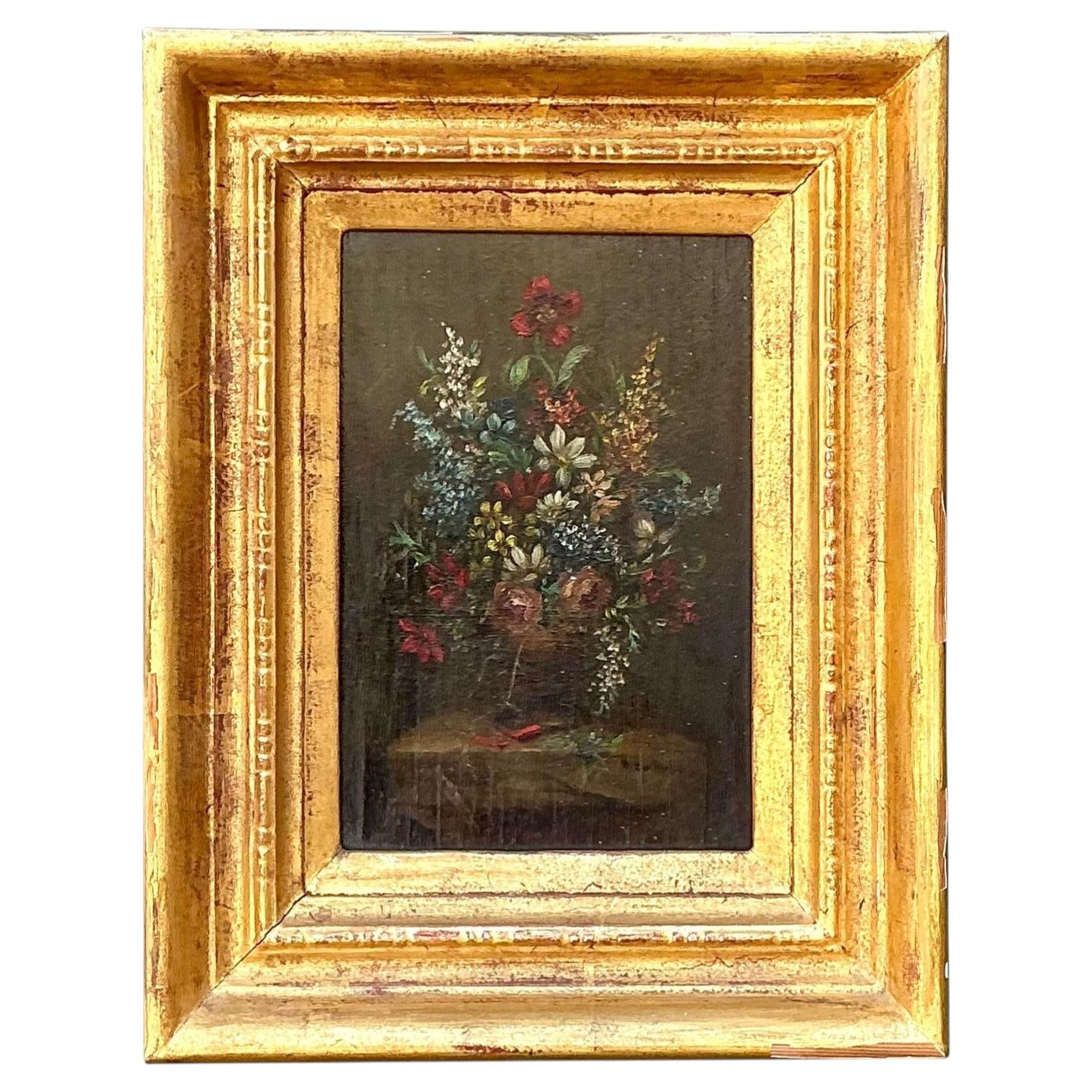 Vintage Original Floral Oil on Canvas