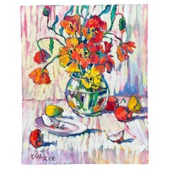 Vintage Original Floral Oil Painting on Canvas