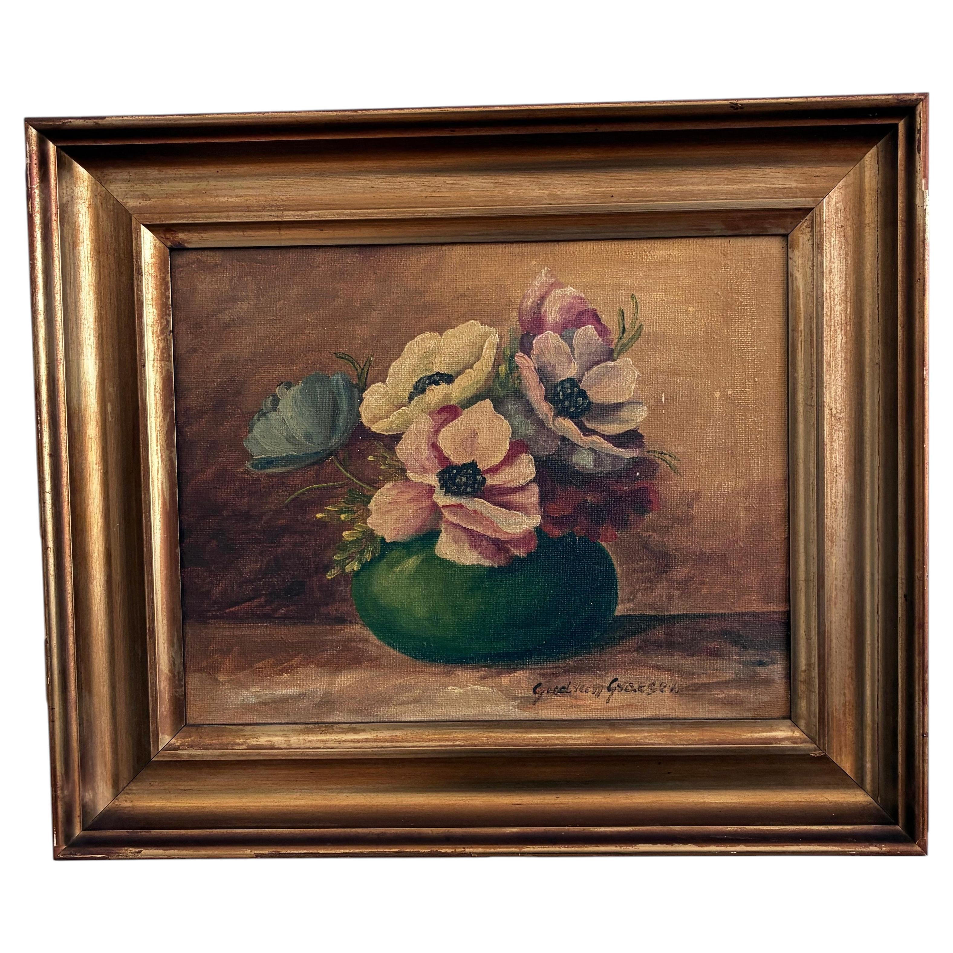 Pintura al óleo floral original de estilo vintage, obra de arte floral firmada