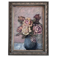 Vintage Original Flower Oil Painting, Flower Still Life Art