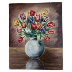 Vintage Original Flower Oil Painting