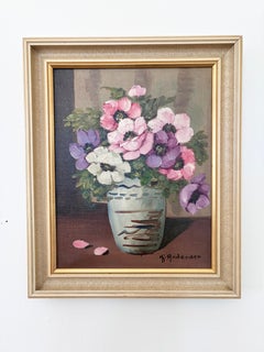 Vintage Original Flower Oil Painting, Signed Floral Still Life, circa 1960s