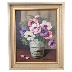 Vintage Original Flower Oil Painting, Signed Floral Still Life, circa 1960s