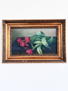 Vintage Original Flower Oil Painting, Tulips Still Life Art