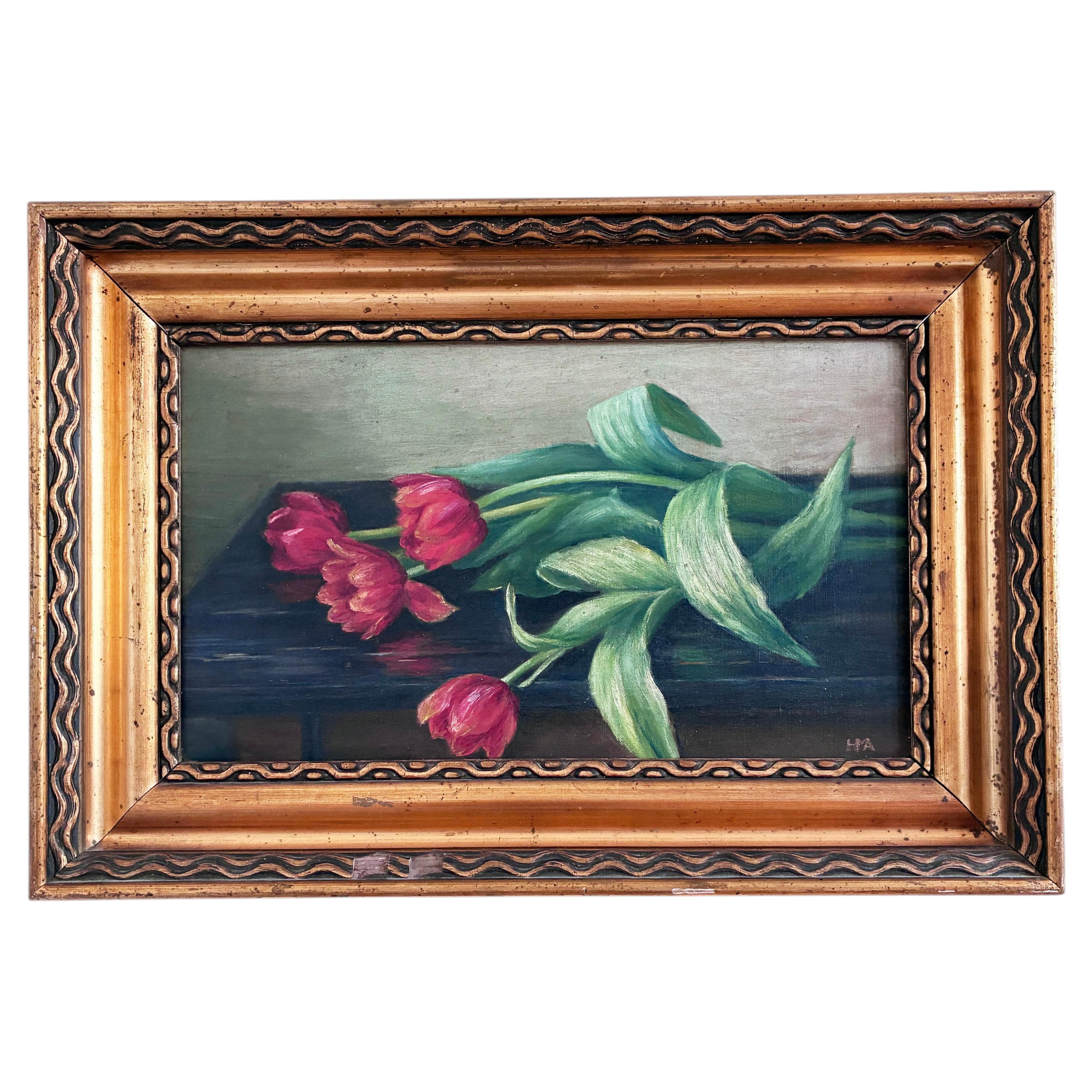 Vintage Original Flower Oil Painting, Tulips Still Life Art For Sale at ...