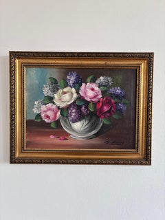 Vintage Original Flower Still Life Oil Painting, ca. 1960