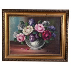 Vintage Original Flower Still Life Oil Painting, ca. 1960