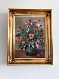 Vintage Original Flower Still Life Oil Painting, circa 1960