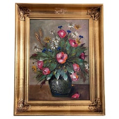 Vintage Original Flower Still Life Oil Painting, circa 1960
