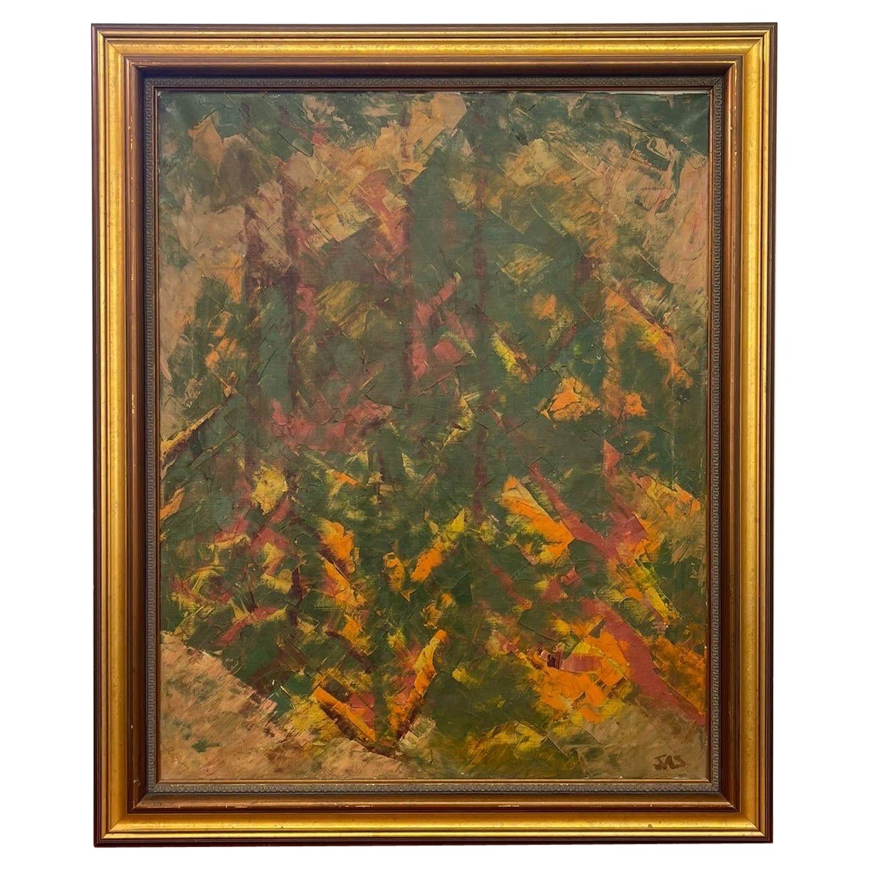 Original gerahmtes und signiertes abstraktes Vintage-Kunstwerk aus der Mitte des Jahrhunderts.