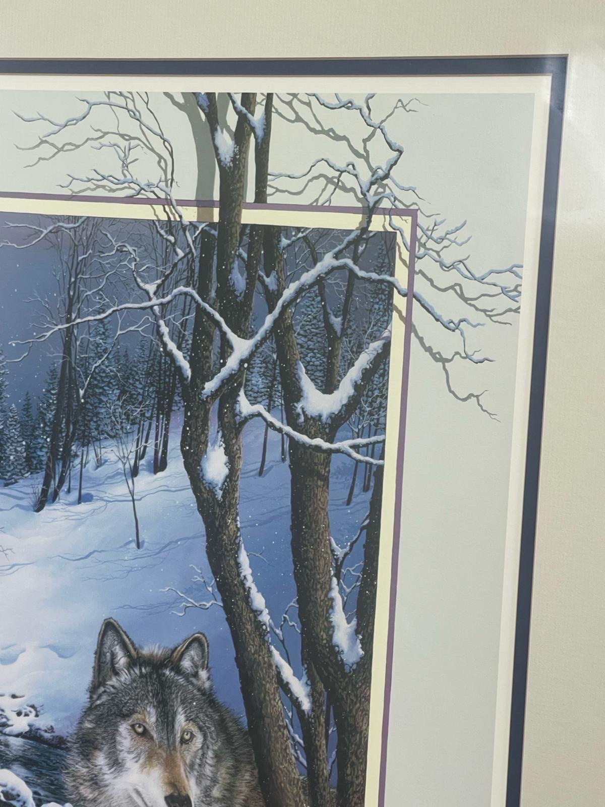 Vintage Original Encadré et Signé Art Print Titled Wolf Lone Watcher en vente 2
