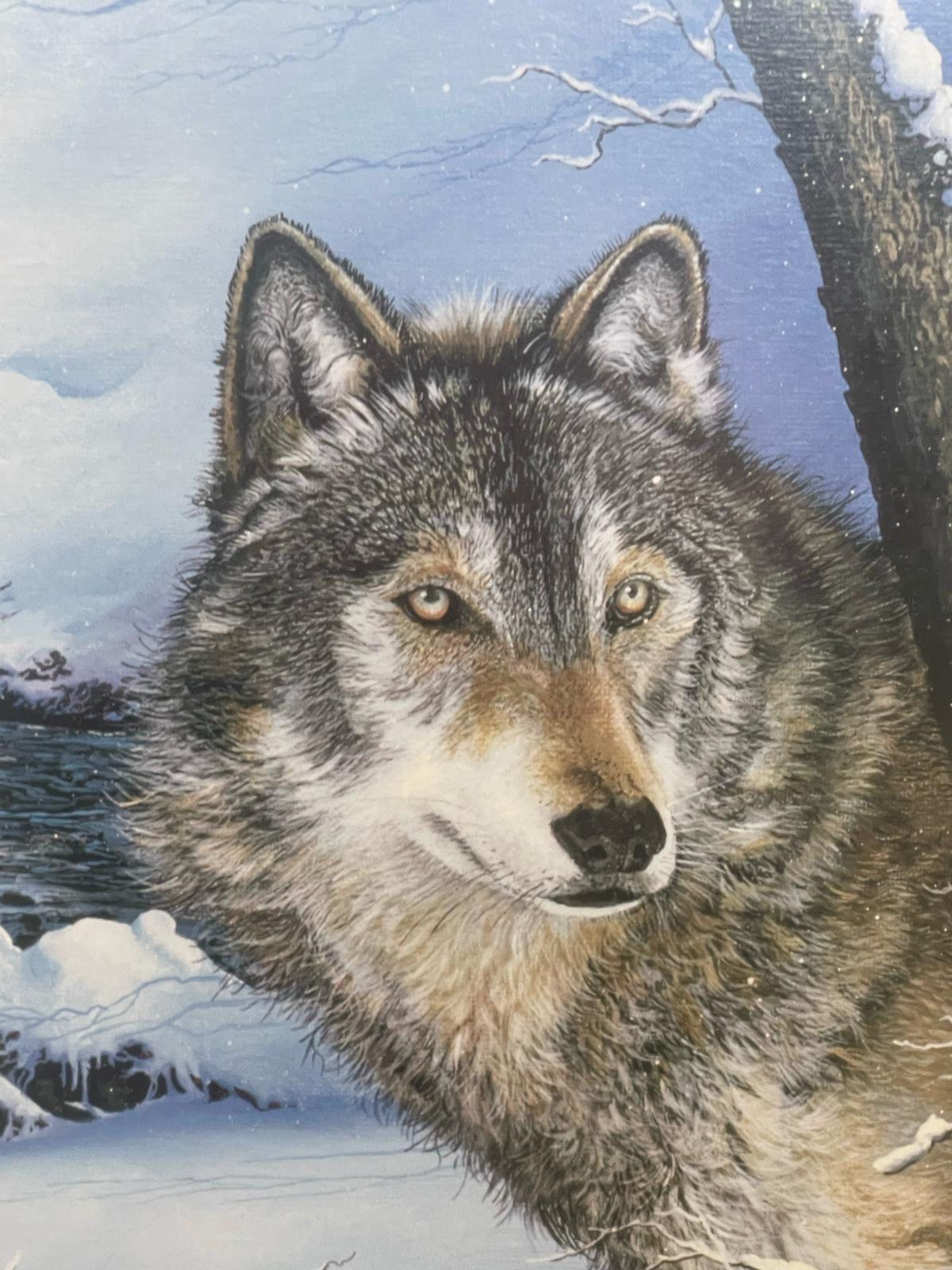Vintage Original Encadré et Signé Art Print Titled Wolf Lone Watcher en vente 3