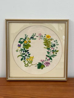 Vintage Original Framed and Signed Floral Wreath Artwork.