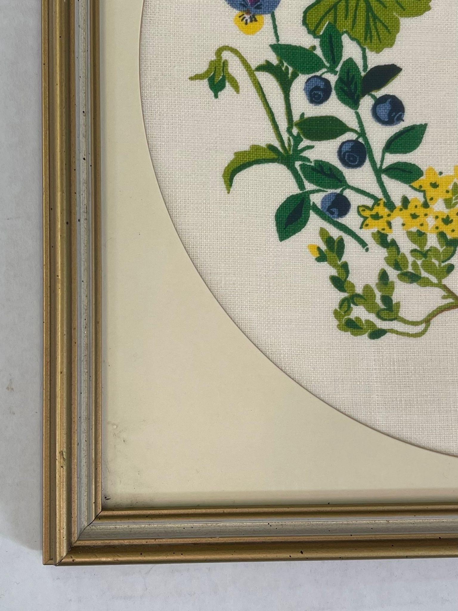 Vintage Original Framed and Signed Floral Wreath Artwork. In Good Condition For Sale In Seattle, WA