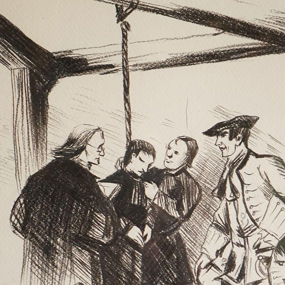Vintage Original gerahmte Zeichnung, die eine dunkle und makabre hängende Szene zeigt im Zustand „Gut“ im Angebot in Bristol, GB
