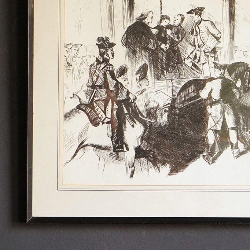20th Century Vintage Original Framed Drawing Depicting a Dark and Macabre Hanging Scene For Sale