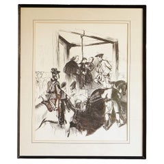 Vintage Original Framed Drawing Depicting a Dark and Macabre Hanging Scene