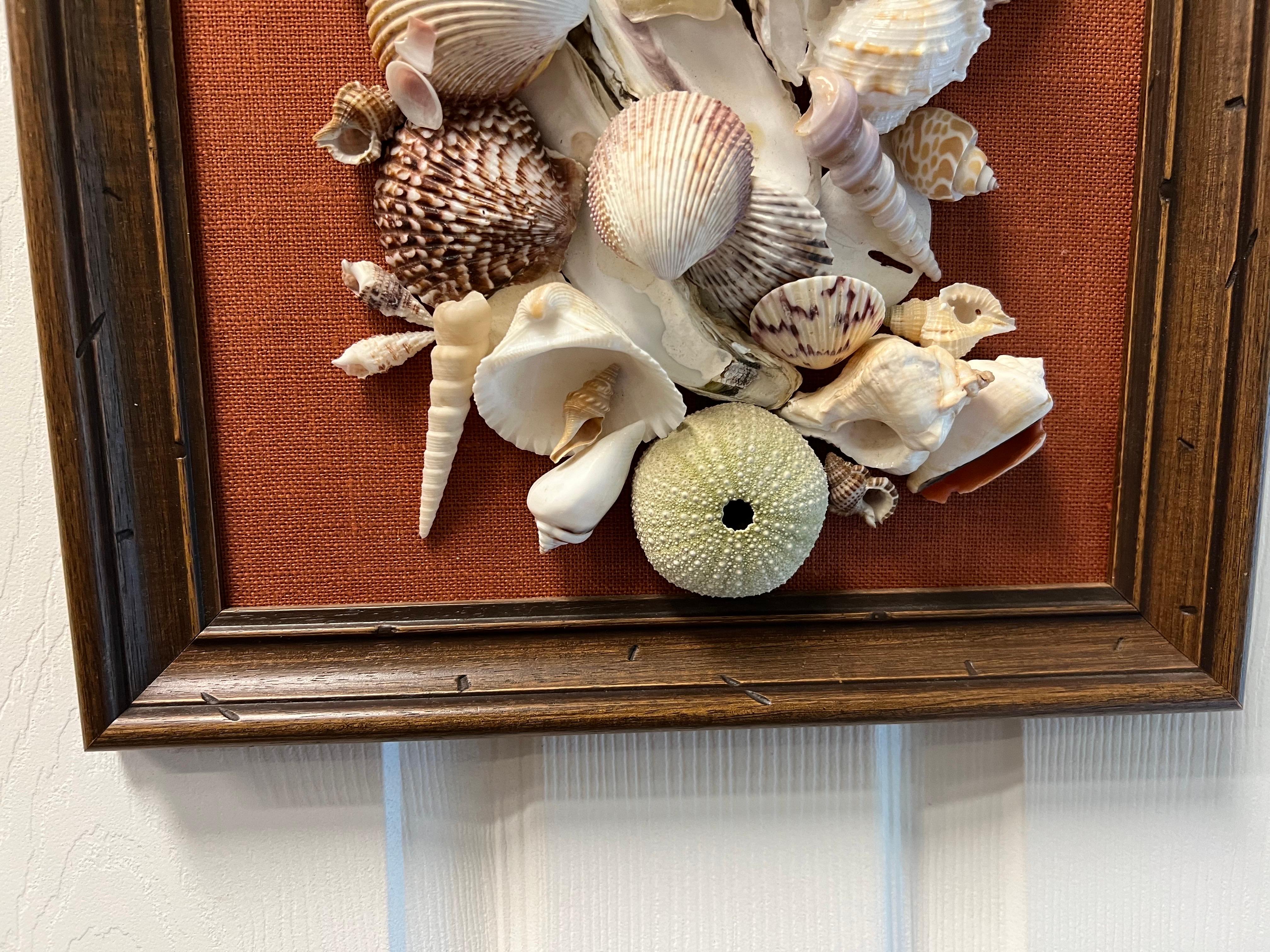 American Vintage Original Framed Seashell Art Collage on Canvas