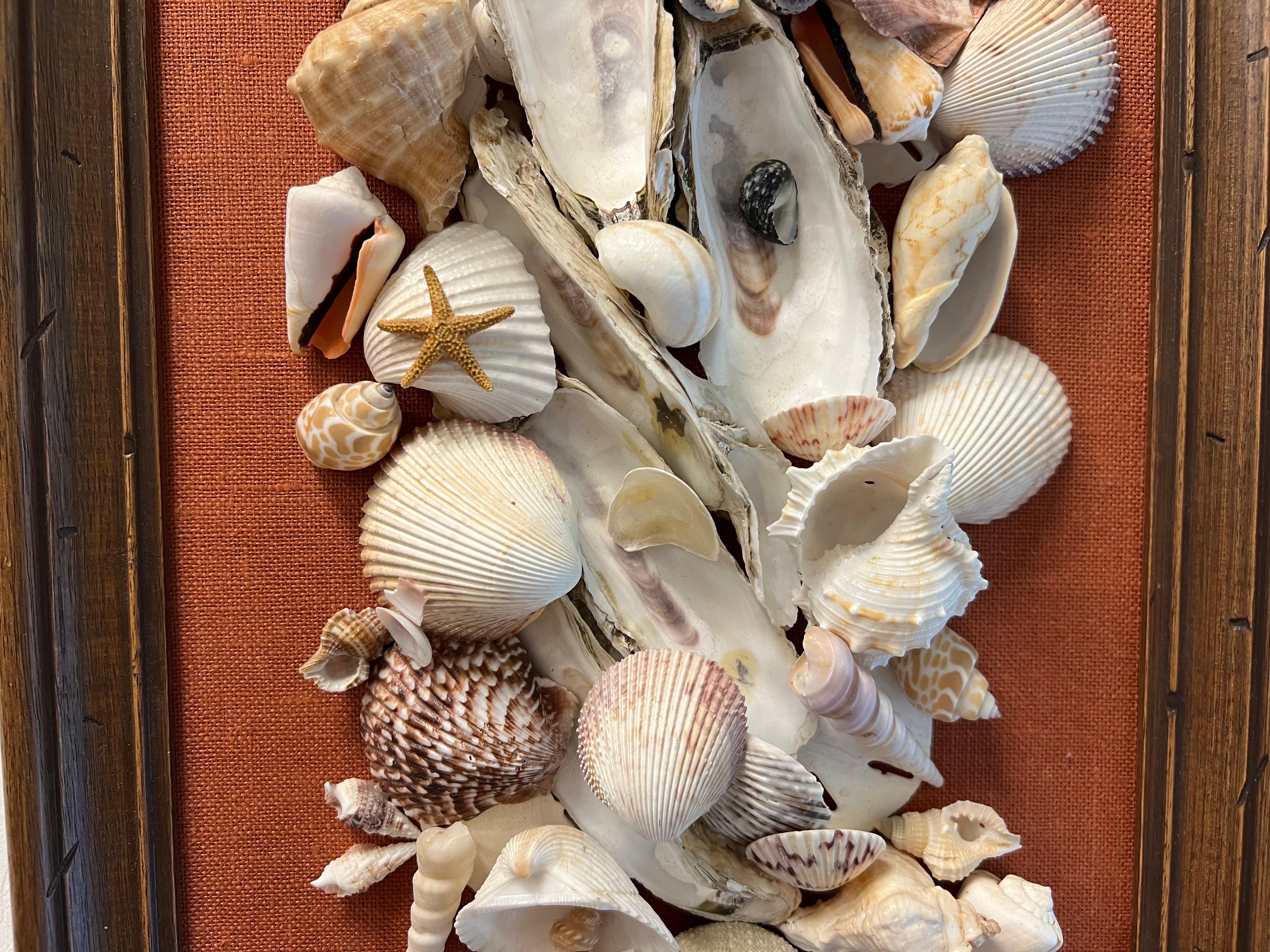 Vintage Original Framed Seashell Art Collage on Canvas In Good Condition In Charleston, SC