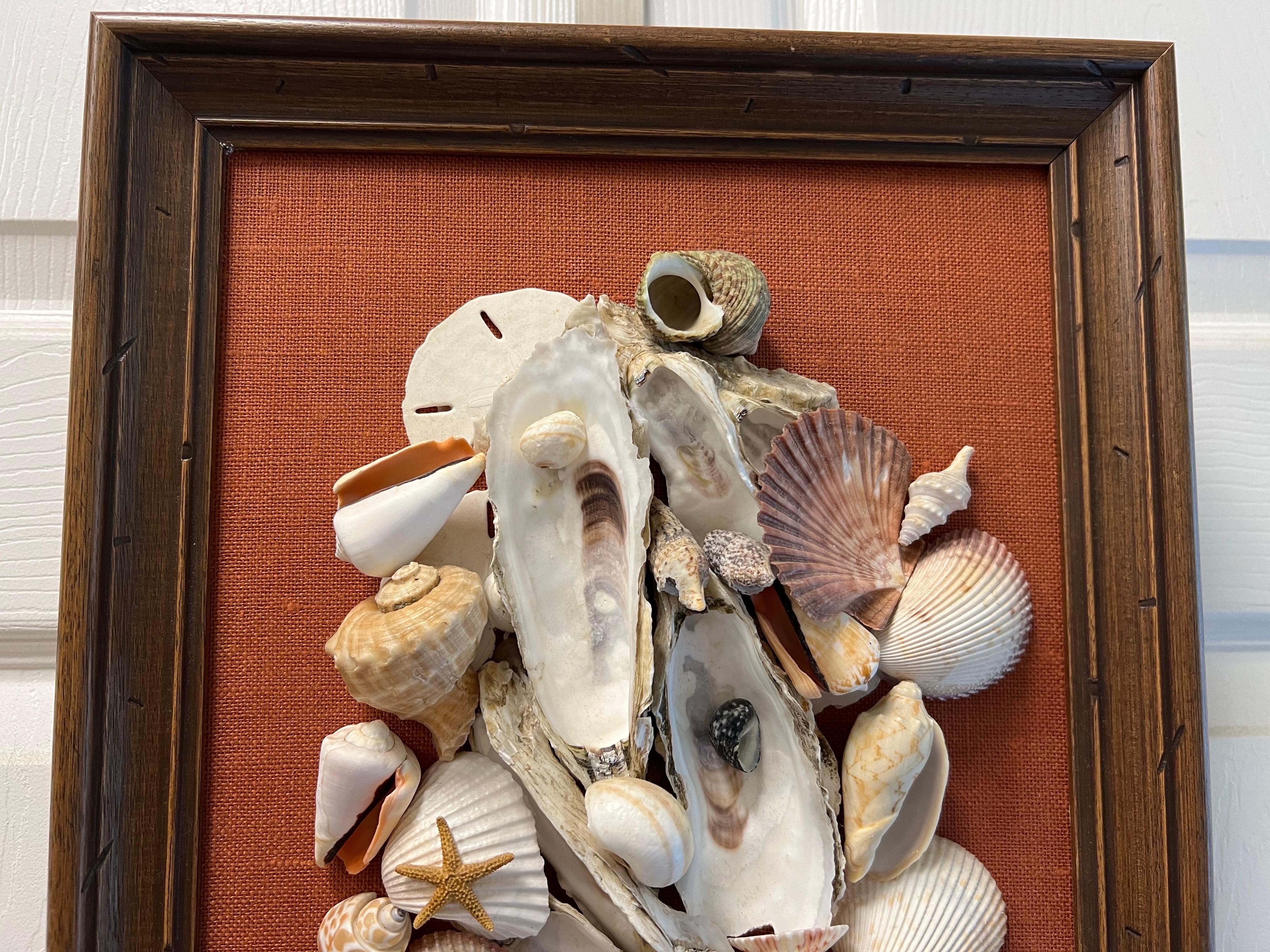 20th Century Vintage Original Framed Seashell Art Collage on Canvas