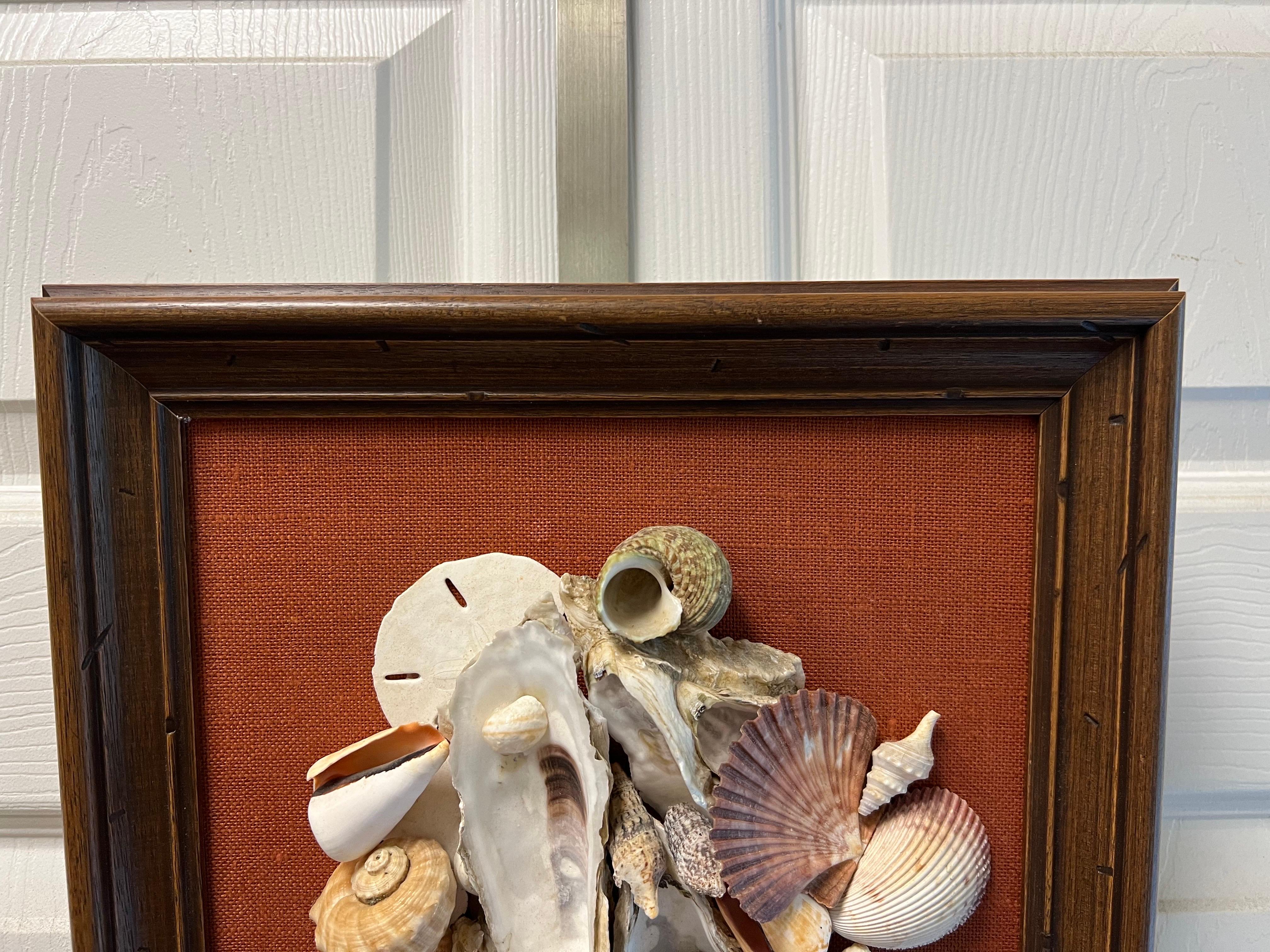 Shell Vintage Original Framed Seashell Art Collage on Canvas