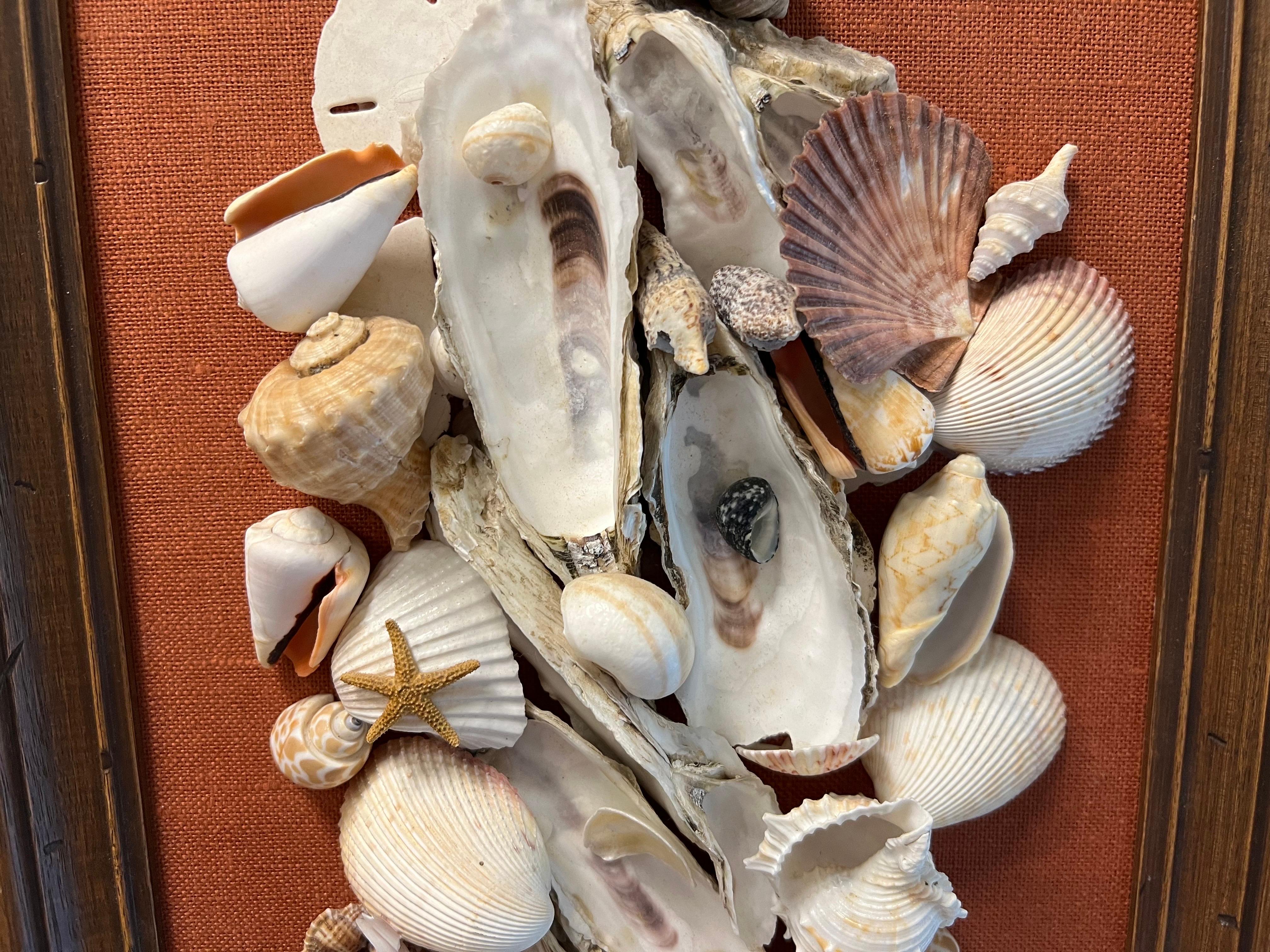 Vintage Original Framed Seashell Art Collage on Canvas 1