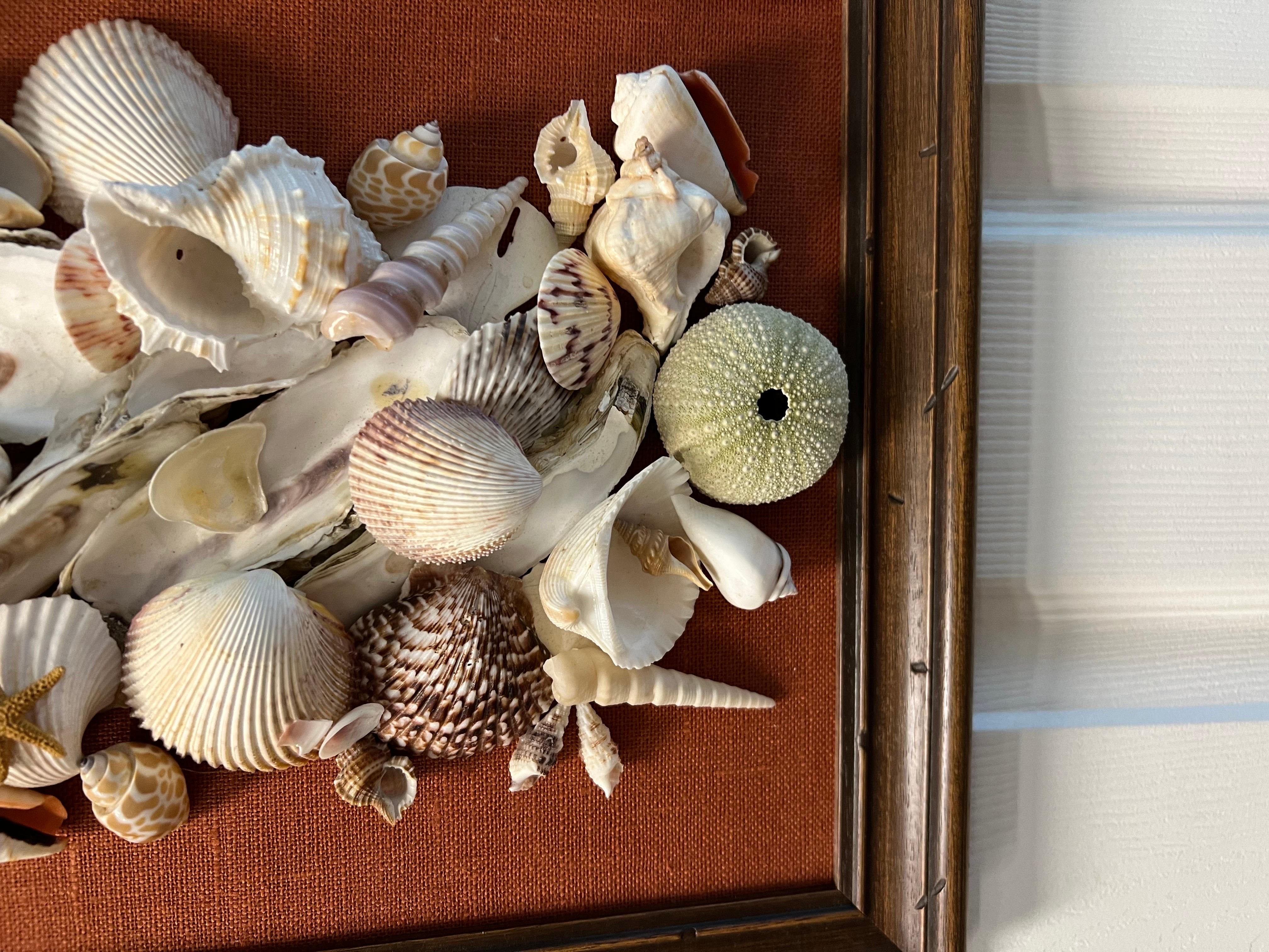 Vintage Original Framed Seashell Art Collage on Canvas 2