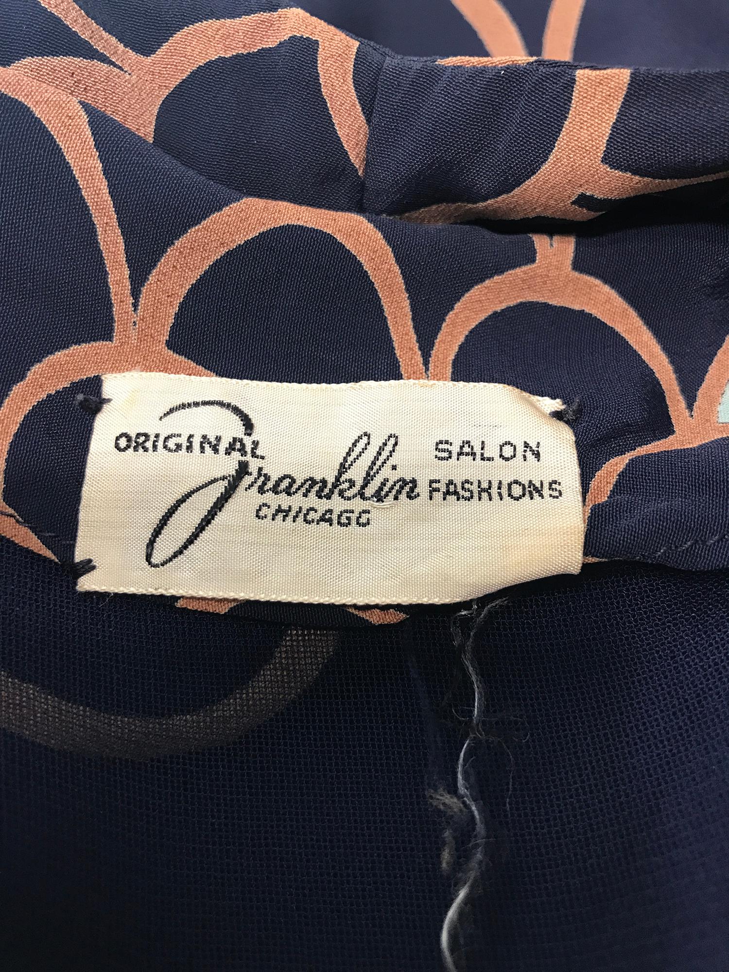 Vintage Original Franklin Fashions Chicago Rayon Print Day Dress 1940s 10