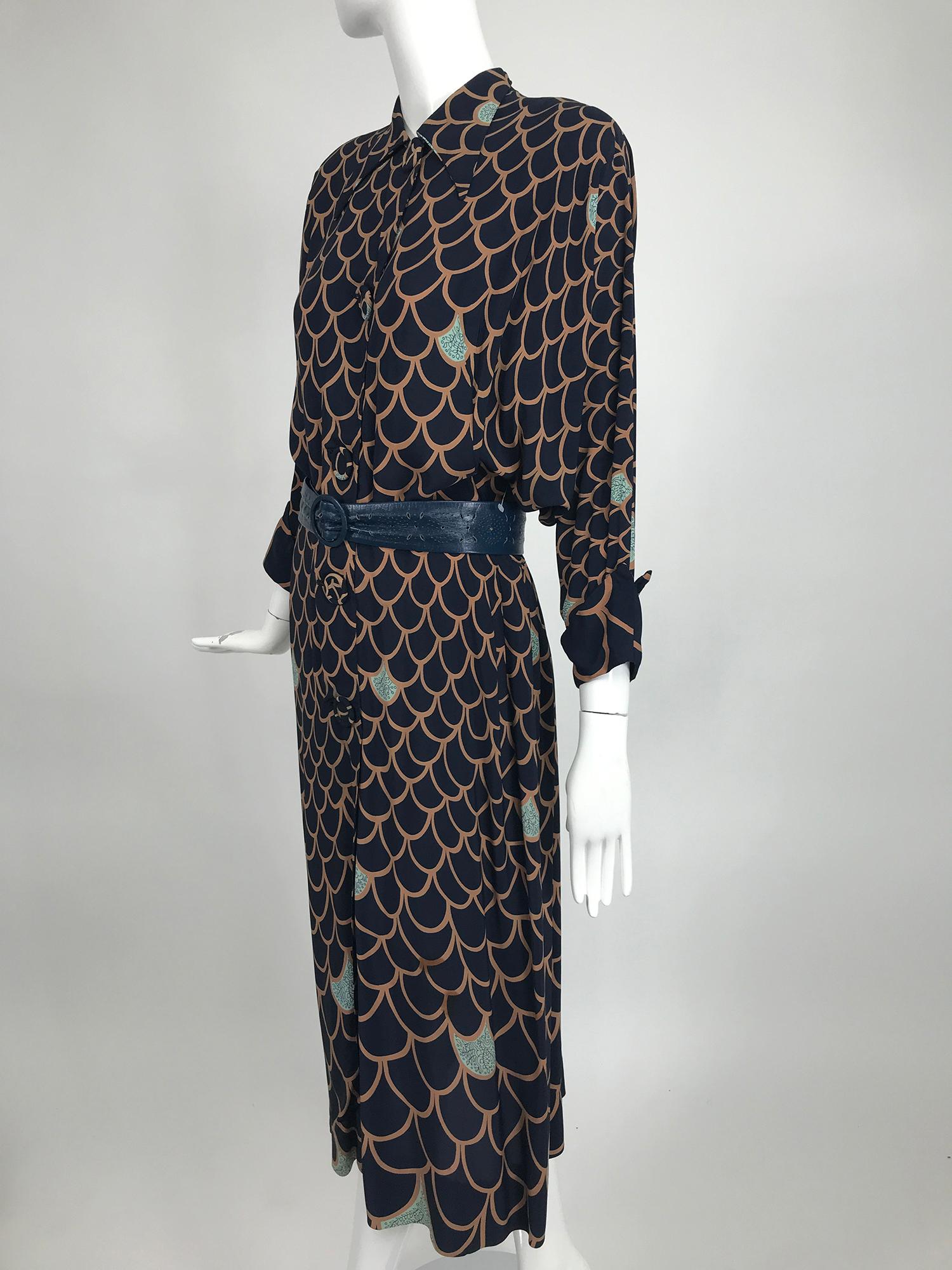 Black Vintage Original Franklin Fashions Chicago Rayon Print Day Dress 1940s