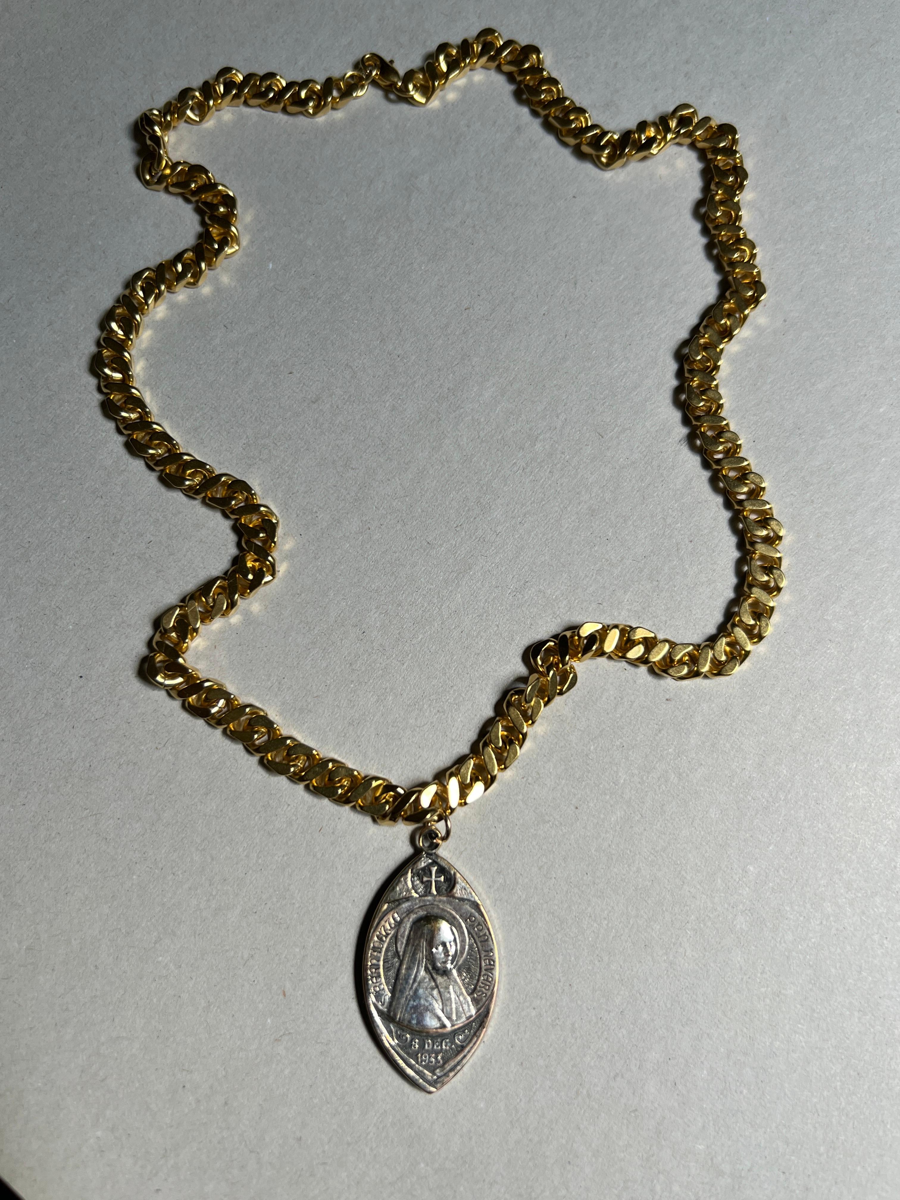 Vintage Original French Medal Pendant Gold Plated Chain Necklace For Sale 7