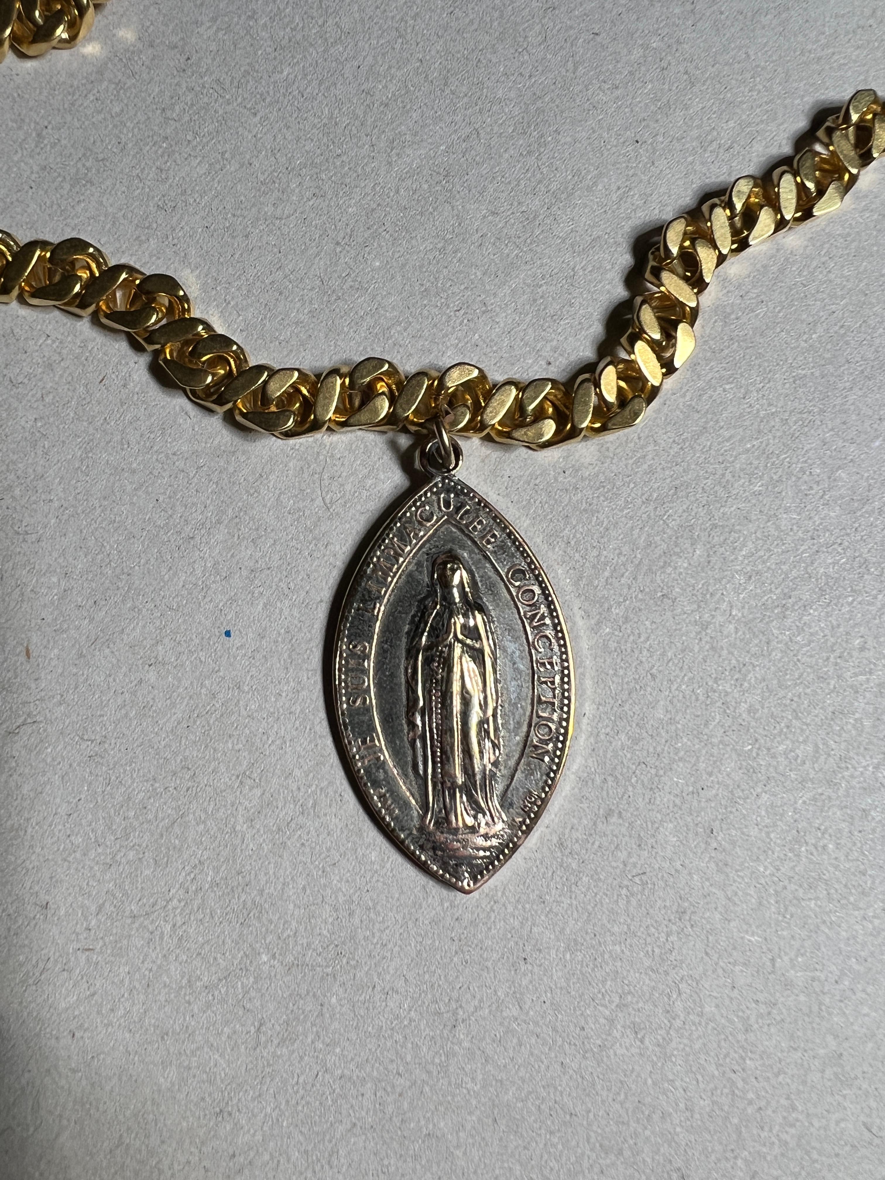 Vintage Original French Medal Pendant Gold Plated Chain Necklace For Sale 3