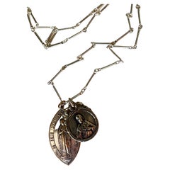 Vintage Original French Medals Virgin Mary Jesus Silver Chain Necklace
