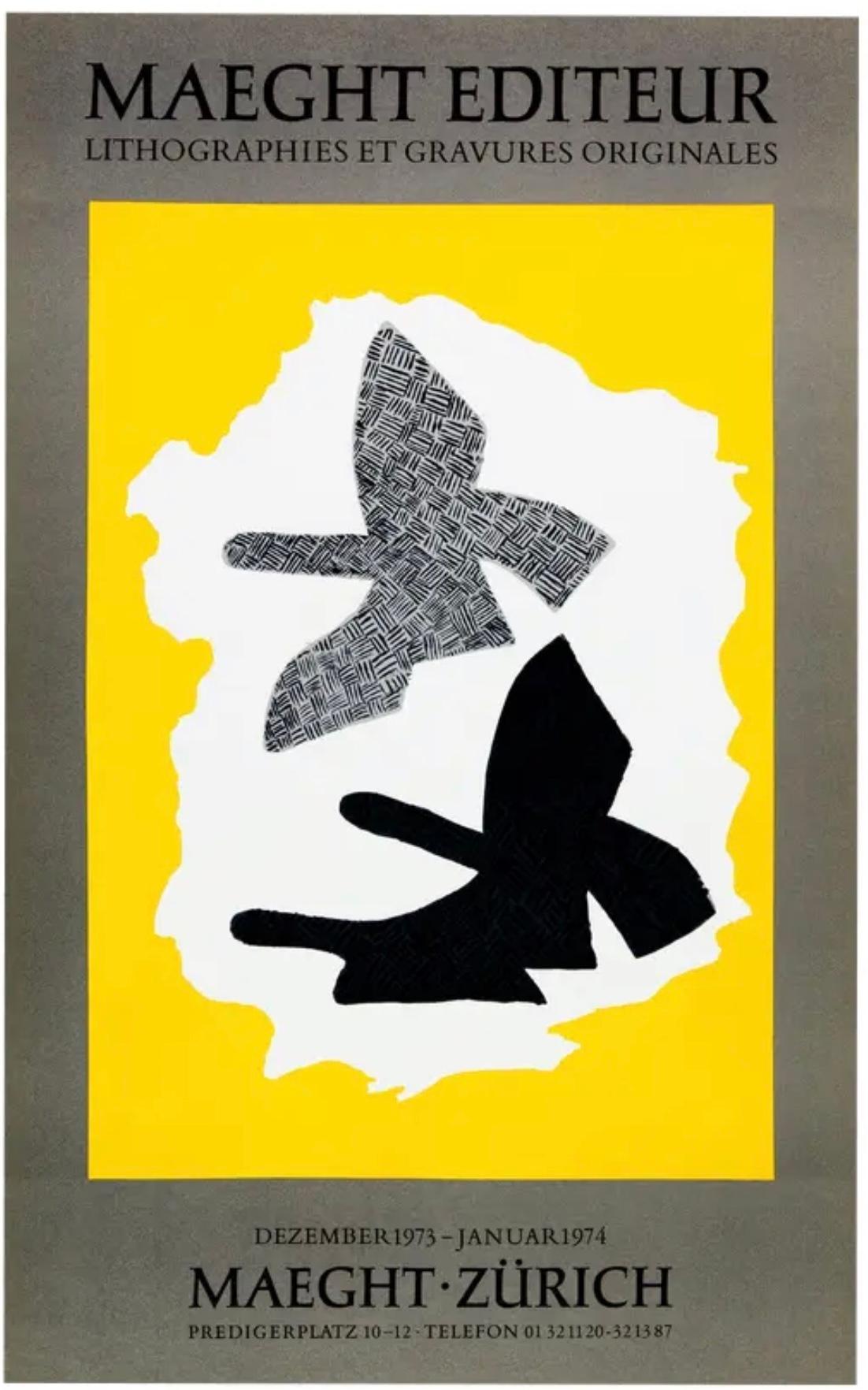 Paper Vintage Original Georges Braque Exhibition Poster 3 Birds Gallery Maeght Zurich For Sale
