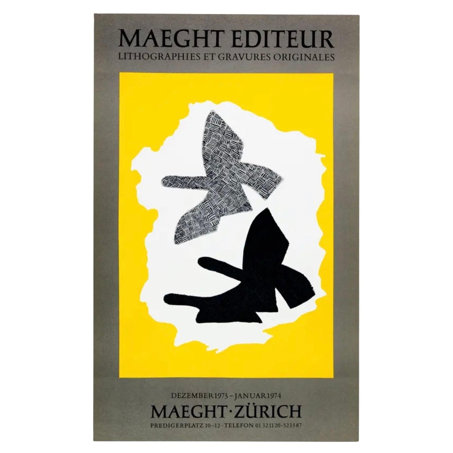 Poster originale d'epoca di Georges Braque per la mostra 3 Birds Gallery Maeght Zurigo
