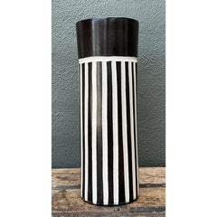 Vintage Original Graphic Black and White Glazed Ceramic Vase