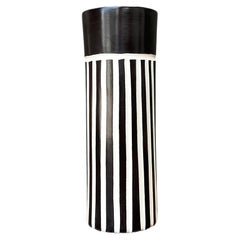 Vintage Original Graphic Black and White Glazed Ceramic Vase