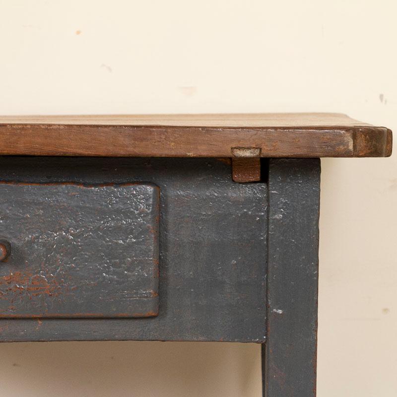 19th Century Vintage Original Gray Painted Side Table Nightstand with Drawer and Shelf
