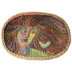 Vintage Original Hand-Painted Papier-Mache Expressionist Portrait Sculpture Bowl